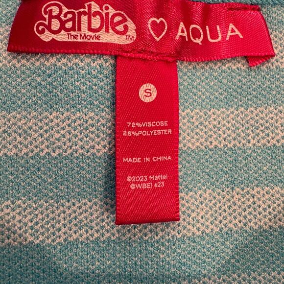 Barbie the Movie x Aqua Heart Button Teal Stripped Crop Top Womens Size Small - Picture 6 of 9